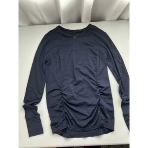 Athleta Long Sleeve Ruched Quarter Zip Athletic Top Navy Blue Women's Medium
